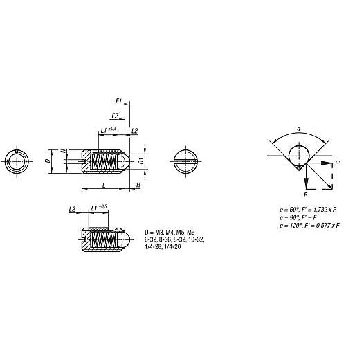 KIPP K0321.A1 SPRING PLUNGER STANDARD SPRING FORCE, WITH THREAD LOCK D=10-32 L=12, STEEL, COMP:BALL STEEL, PU=10