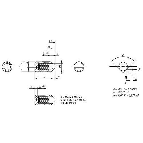 KIPP K0322.2A6 SPRING PLUNGER INTENSIFIED SPRING FORCE, WITH THREAD LOCK D=5/8-11 L=24, STAINLESS STEEL, COMP:BALL STAINLESS