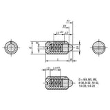 KIPP K0323.AG SPRING PLUNGER STANDARD SPRING FORCE, WITH THREAD LOCK D=8-36 L=9, STEEL, COMP:PIN STEEL, PU=10