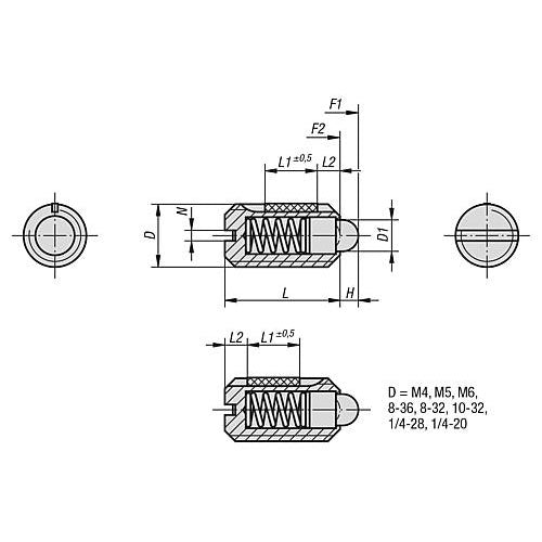 KIPP K0323.1A5 SPRING PLUNGER LIGHT SPRING FORCE, WITH THREAD LOCK D=1/2-13 L=22, STEEL, COMP:PIN STEEL, PU=5