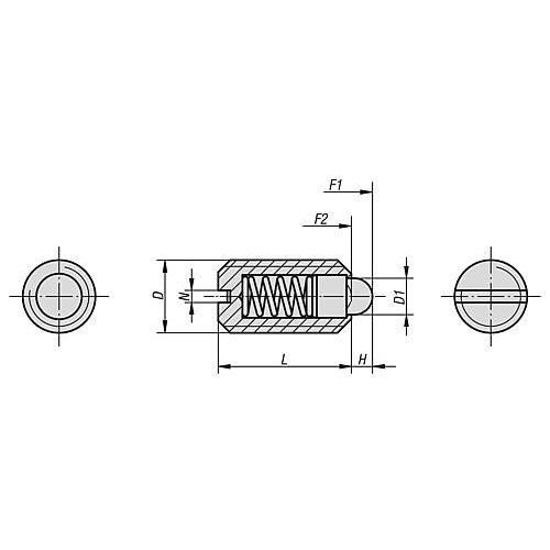 KIPP K0314.20 SPRING PLUNGER STANDARD SPRING FORCE D=M20 L=30, STAINLESS STEEL, COMP:PIN STAINLESS STEEL, PU=5
