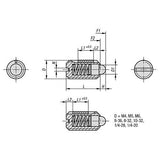 KIPP K0324.AJ SPRING PLUNGER STANDARD SPRING FORCE, WITH THREAD LOCK D=1/4-28 L=14, STAINLESS STEEL, COMP:PIN STAINLESS STEEL, PU=10