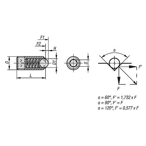 KIPP K0315.2A2 SPRING PLUNGER INTENSIFIED SPRING FORCE D=1/4-20 L=15, STEEL, COMP:BALL STEEL