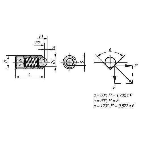 KIPP K0316.A5 SPRING PLUNGER STANDARD SPRING FORCE D=1/2-13 L=26, STAINLESS STEEL, COMP:BALL STAINLESS STEEL