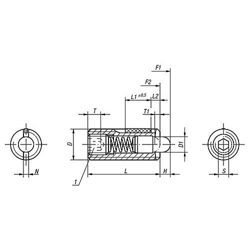 KIPP K0327.116 SPRING PLUNGER LIGHT SPRING FORCE, WITH THREAD LOCK D=M16 L=32, STEEL, COMP:PIN STEEL, PU=5