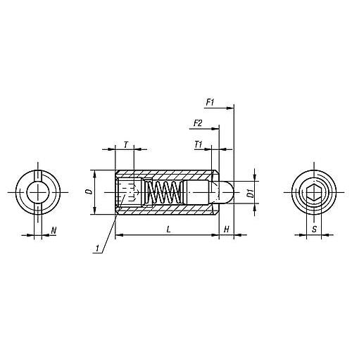 KIPP K0318.1AG SPRING PLUNGER LIGHT SPRING FORCE D=8-36 L=15, STEEL, COMP:PIN POM, PU=25