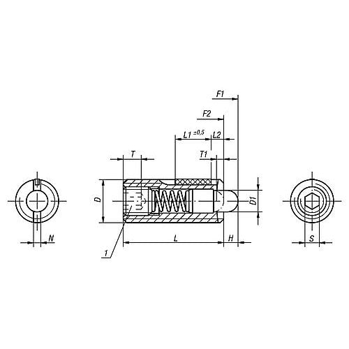 KIPP K0328.08 SPRING PLUNGER STANDARD SPRING FORCE, WITH THREAD LOCK D=M08 L=22, STEEL, COMP:PIN POM
