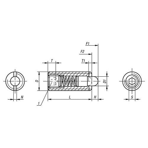 KIPP K0320.A1 SPRING PLUNGER STANDARD SPRING FORCE D=10-32 L=18, STAINLESS STEEL, COMP:PIN POM