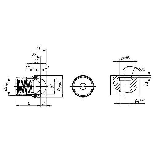 KIPP K0582.06 SPRING PLUNGER SPRING FORCE, WITH DETENT RING, D=5,95 L=6, STAINLESS STEEL, COMP:BALL STAINLESS STEEL, PU=10