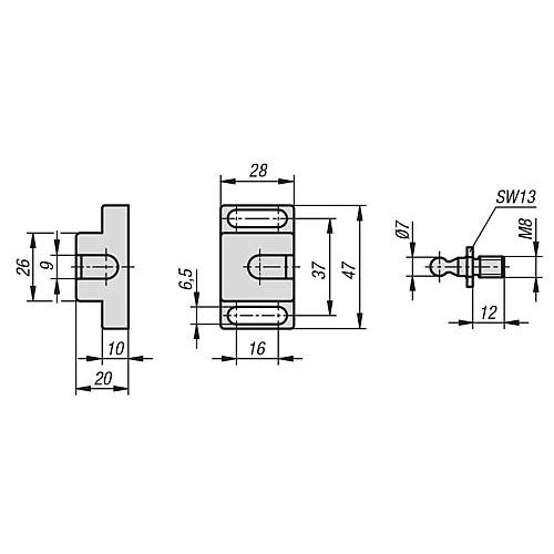 KIPP K1294.500 BALL CATCH F1=50, POLYAMIDE BLACK, COMP:STEEL GALVANIZED