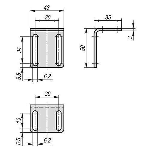 KIPP K1295.9503543 ANGLE BRACKET FOR MAGNETIC CATCH, STEEL GALVANIZED
