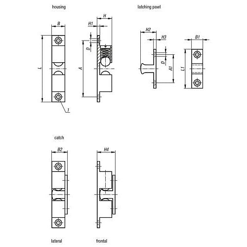 KIPP K0583.60 DOUBLE BALL CATCH, L=60, B=11, H=13,2, A=50, BRASS CHROMED, COMP:BALL STAINLESS STEEL