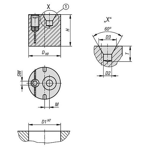 KIPP K1292.201 HOLDER ECCENTRIC D=20 H=19,8 STAINLESS STEEL, WITH CENTRE BORE, SW=3