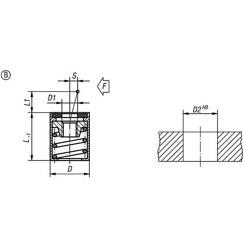 KIPP K0370.32058 LATERAL SPRING PLUNGER, SPRING FORCE WITHOUT THRUST PIN, FORM:B W. SEAL D=10,  L1=4, ALUMINIUM, COMP:STEEL
