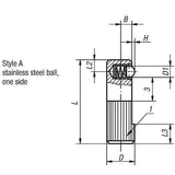 KIPP K0374.010 LATERAL SPRING PLUNGER SPRING FORCE, SINGLE SIDED, D=10 L=30, FORM:A, FREE-CUTTING STEEL, COMP:STAINLESS STEEL