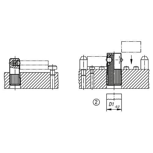 KIPP K0374.412 LATERAL SPRING PLUNGER SPRING FORCE, SINGLE SIDED, D=12 L=35, FORM:C, FREE-CUTTING STEEL, COMP:STEEL