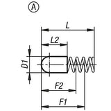 KIPP K1277.112608 SPRING SLEEVE ROUNDED, FORM:A WITHOUT COLLAR L=8, D1=2,6 STEEL, COMP:STAINLESS STEEL