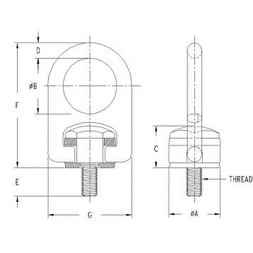 ACTEK AK56006 5/8-11 FORGED SWIVEL HOIST RING 4,000 lbs 1-1/4 IN THREAD PROJ.