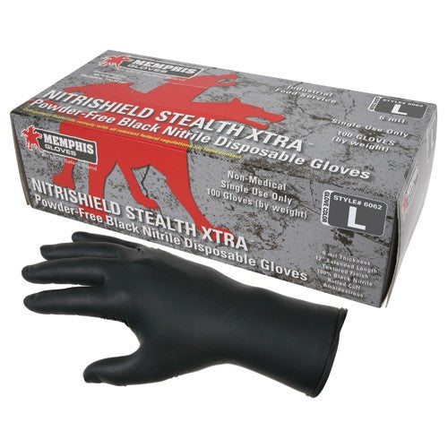 Memphis KB516062L NitriShield Stealth Gloves - 6 mil Black Nitrile - Industrial/Food Grade - 12