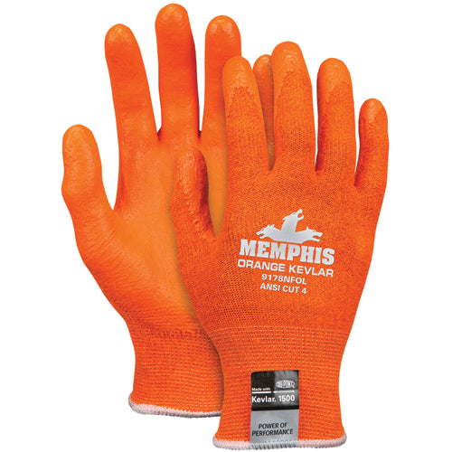 Memphis KB519178NFOM MCR Safety Cut Pro Glove - 13 Gauge Orange Kevlar/Synthetic - Nitrile Foam Coated Palm - Size Medium