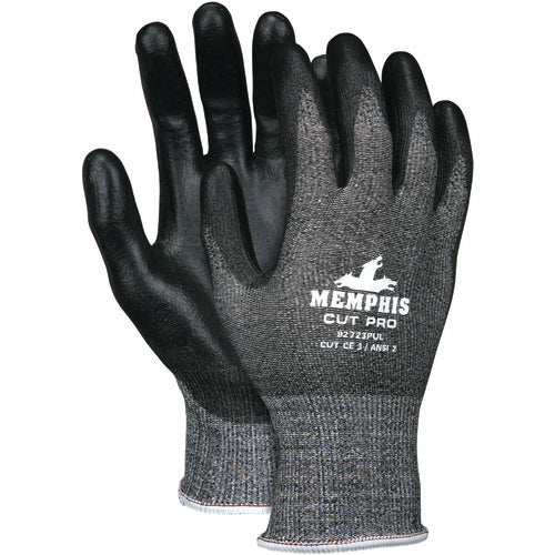 Memphis KB5192723PUM MCR Safety Cut Pro Glove - 13 Gauge HyperMax Shell - Black PU Coated Palm and Fingertips - Size Medium