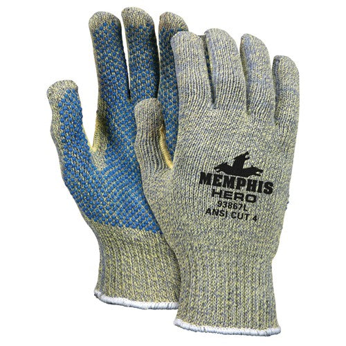 Memphis KB5193867M MCR Safety Cut Pro Hero Gloves - 7 Gauge Kevlar / Stainless Steel / Nylon - PVC Dots Palm Side - Size Medium