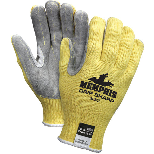 Memphis KB519686M MCR Safety Cut Pro Gloves - 7 Gauge Kevlar Shell - Leather Palm - Size Medium