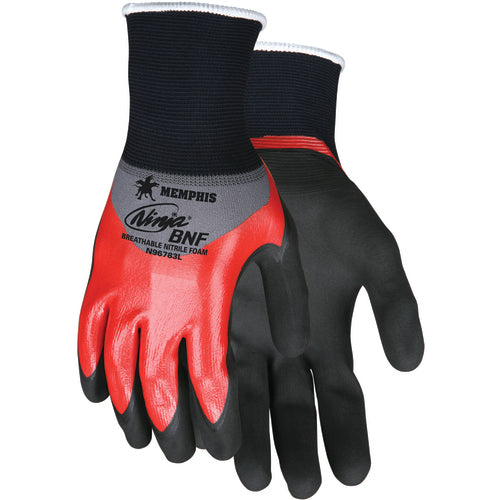 Memphis KB51N96783L Ninja BNF Gloves with NFT Coating - 18 Gauge Nylon/Spandex - Coated Palm Fingertips and Over the Knuckle - Size Large
