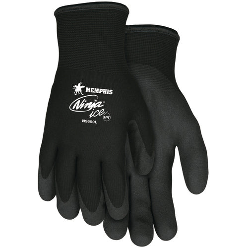 Memphis KB51N9690M Ninja Ice Gloves - 15 Gauge Black Nylon - Acrylic Terry Inner -HPT Palm and Fingertips - Size Medium