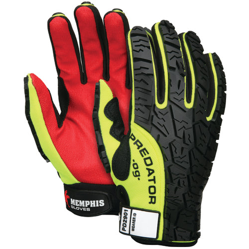 Memphis KB51PD2901L Predator MultiTask Gloves - Textured PVC Coated Synthetic Palm - High Visibility Spandex Back - Back of Hand Impact Protection - Size Large