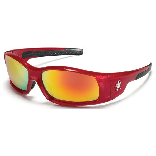 Crews KB85SR13R Safety Glasses - Fire Mirror Lens - Red Frame SR1 Style