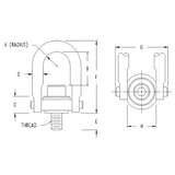 ACTEK AK49355 5,000 KGS EXT. SWIVEL HOIST RING LONG BAR M33X3.50 47 MM THREAD PROJ. 200% PROOF LOAD TESTED W/SERIAL #