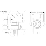 ACTEK AK46956 Safety Swivel Hoist Rings M30 X 3.50 7000 KG 42MM THREAD PROJ. STANDARD U-BAR