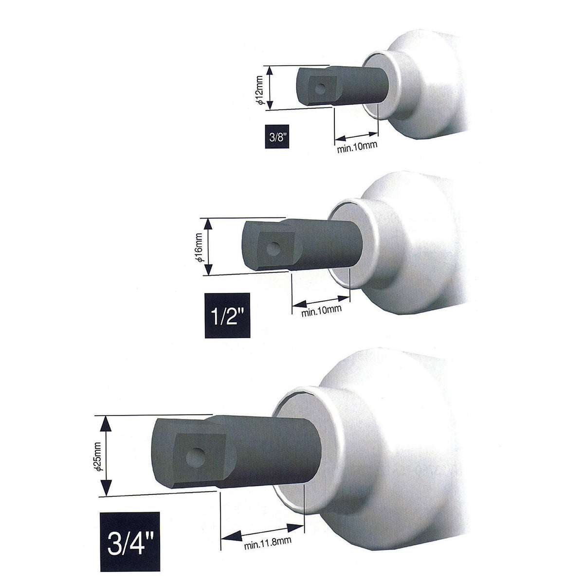 Ko-ken NV14433A-100P 1/2 Sq. Dr. Adaptor  3/8 Square 100mm Pin type