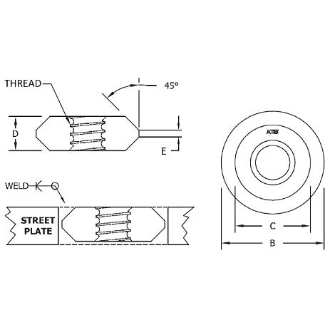 ACTEK AK48825 STREET PLATE NUT 1-1/4-7 X 3 D X 1 H UNC NUT