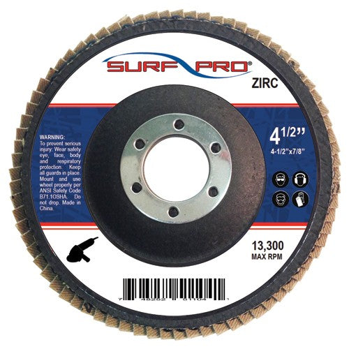 Surf-Pro SP11FD457A7080Z 4 1/2" x 7/8" - 80 Grit - Zirconia - Type 27 Flap Disc
